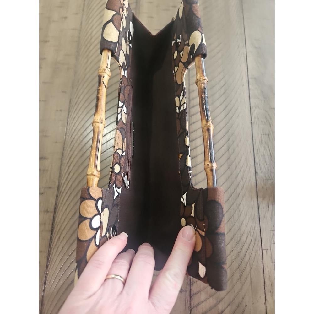 The Limited Handbag Neutral Sequin Floral Clutch Bamboo Handles Mod Chic Coastal - Picture 12 of 16